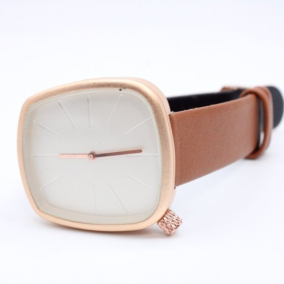 Ok Time Watch Irregular Rose Gold Tone Dial Faux Leather Strap Analog Quartz - Picture 5 of 8